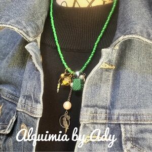 Malachite silver multi pendant necklace